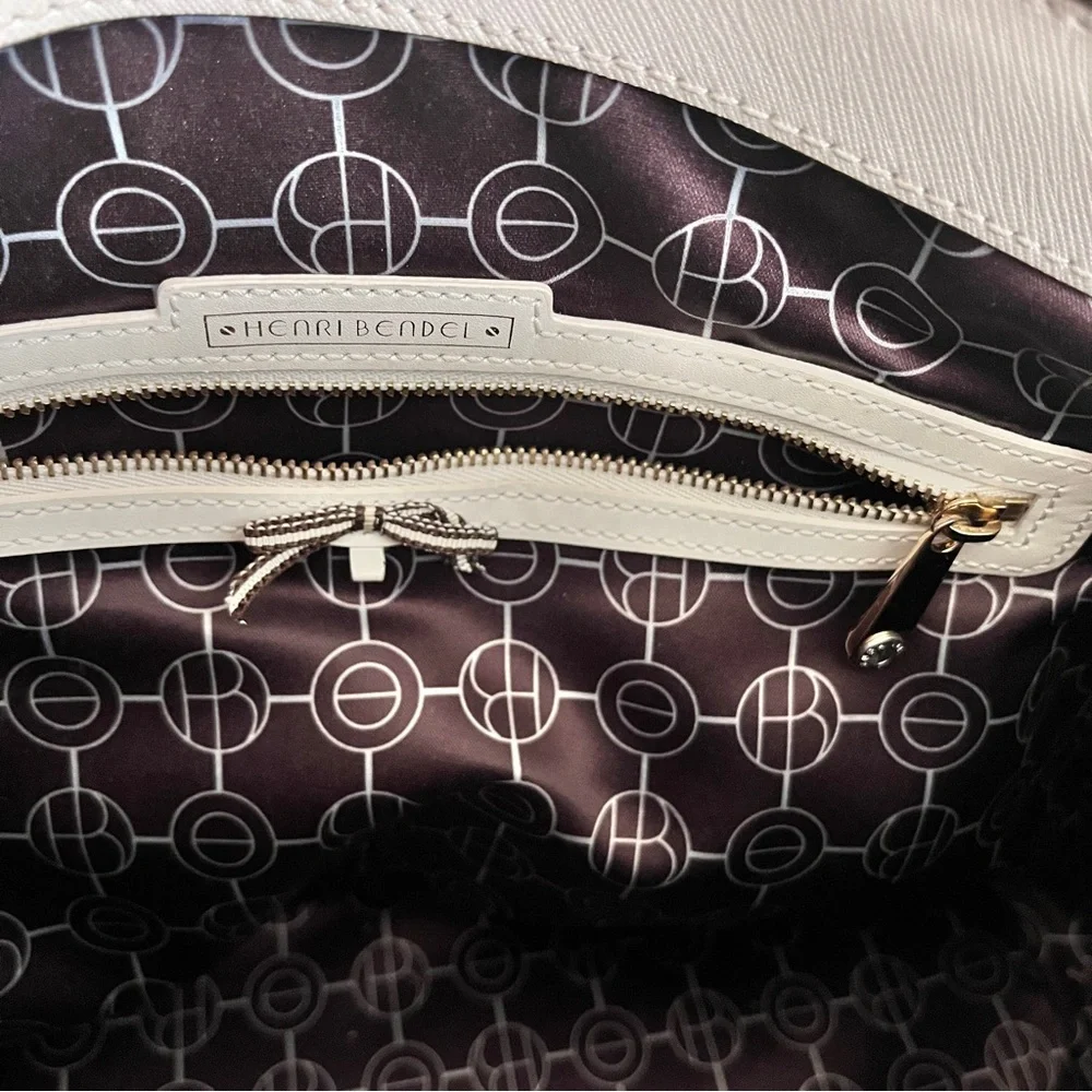 Henri Bendel Ivory Saffiano Leather Convertible Crossbody Satchel